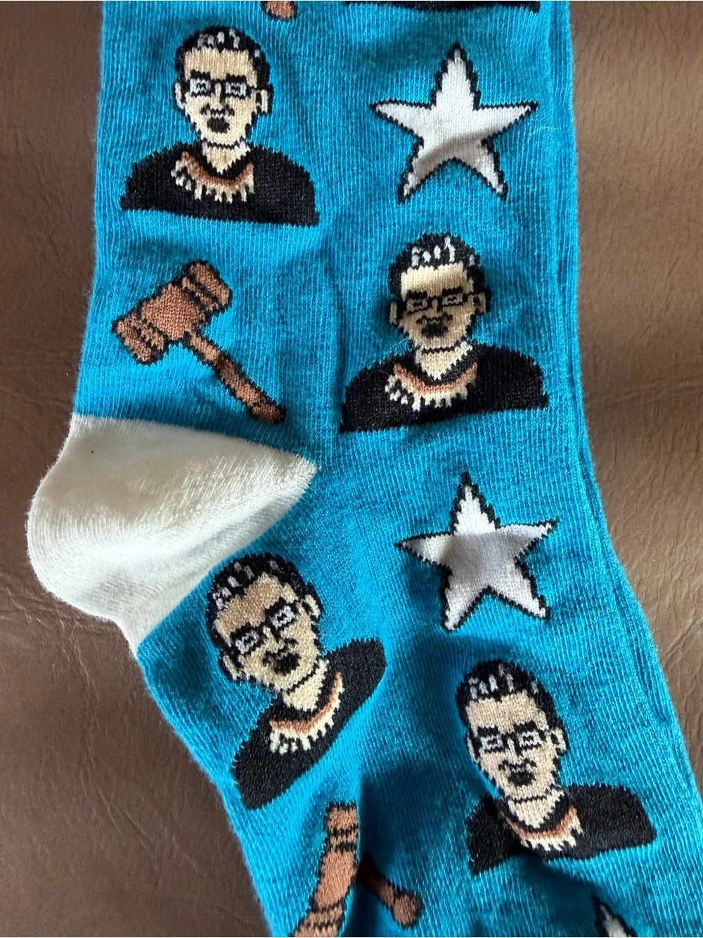 Ruth Bader Ginsburg Blue Novelty Crew Socks with Gavel & Star Pattern Adult Size